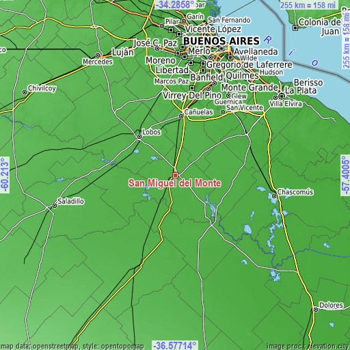 Topographic map of San Miguel del Monte