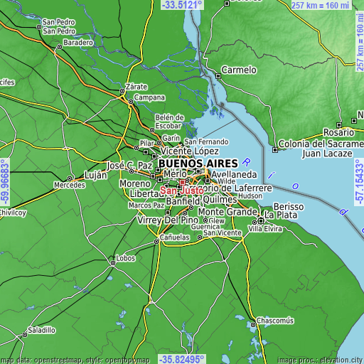 Topographic map of San Justo