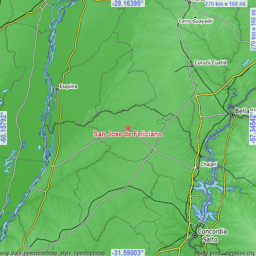 Topographic map of San José de Feliciano