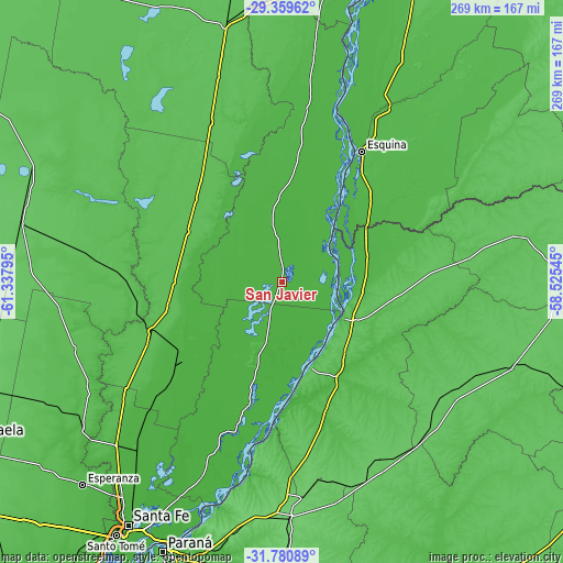 Topographic map of San Javier