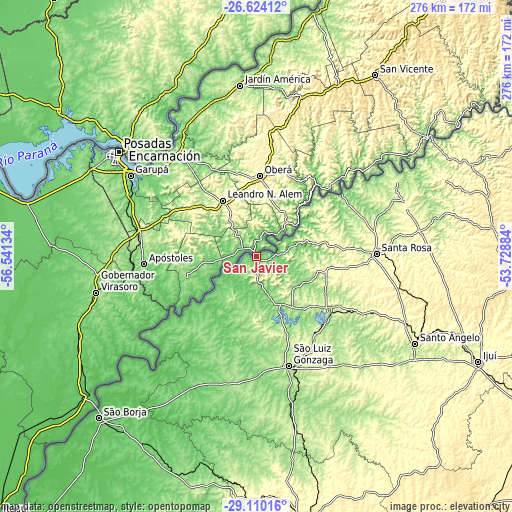 Topographic map of San Javier