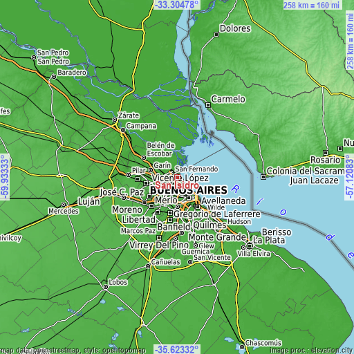 Topographic map of San Isidro