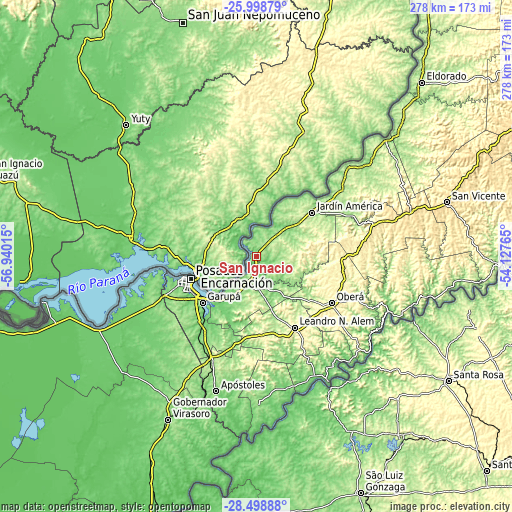 Topographic map of San Ignacio