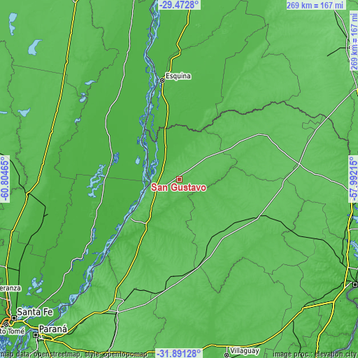 Topographic map of San Gustavo