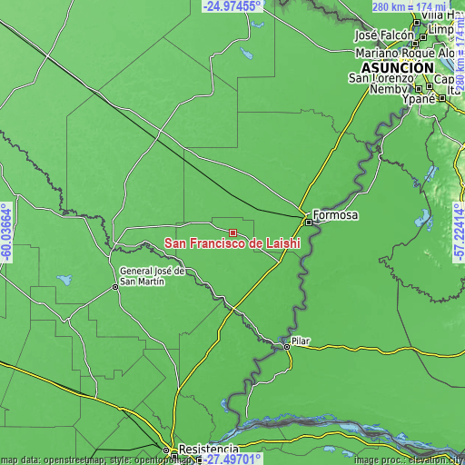 Topographic map of San Francisco de Laishí