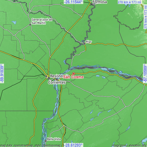 Topographic map of San Cosme