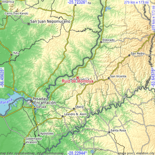Topographic map of Ruiz de Montoya