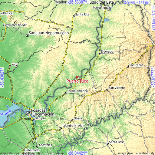 Topographic map of Puerto Rico