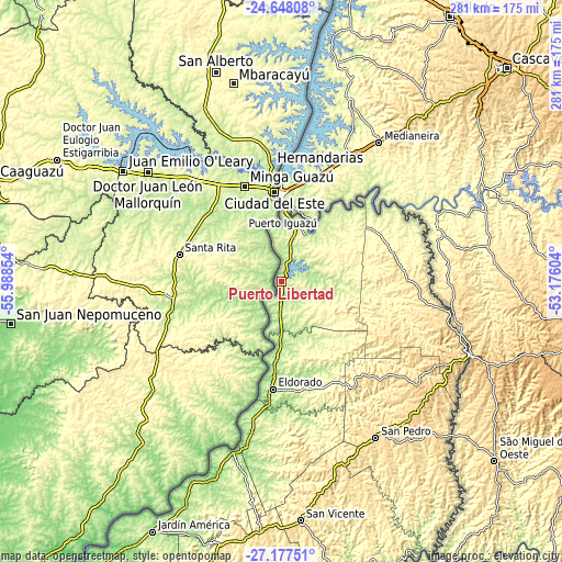 Topographic map of Puerto Libertad