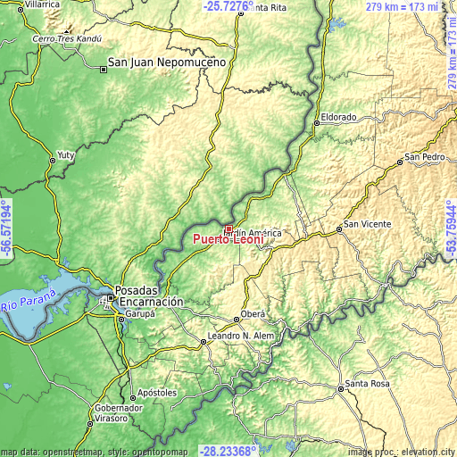 Topographic map of Puerto Leoni