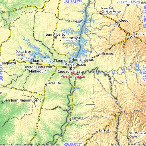 Topographic map of Puerto Iguazú