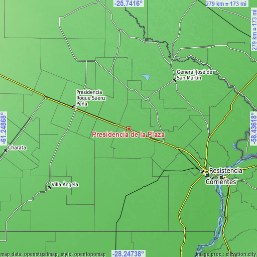 Topographic map of Presidencia de la Plaza