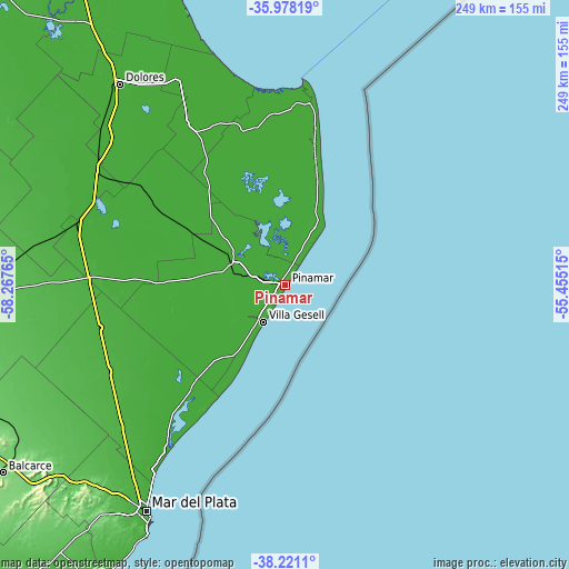 Topographic map of Pinamar