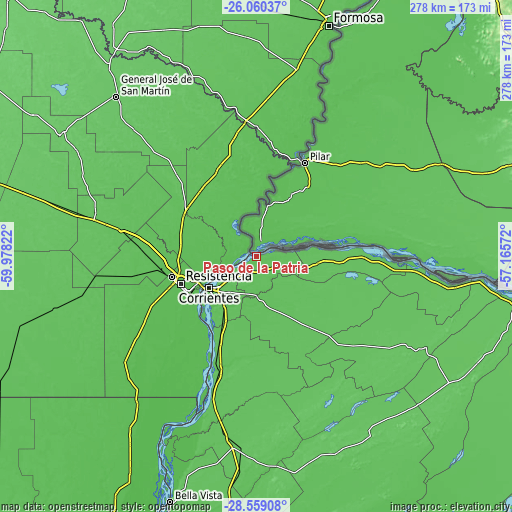 Topographic map of Paso de la Patria