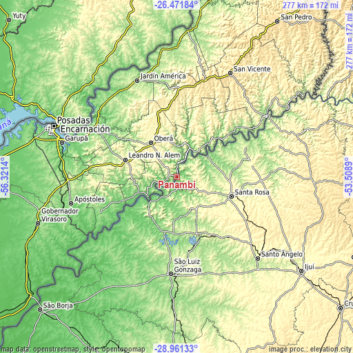Topographic map of Panambí