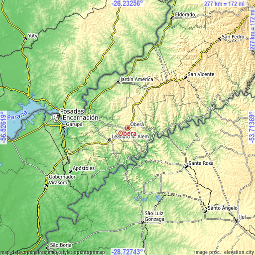Topographic map of Oberá