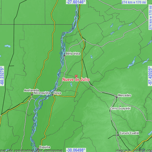 Topographic map of Nueve de Julio