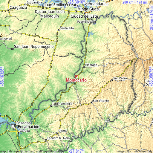 Topographic map of Montecarlo