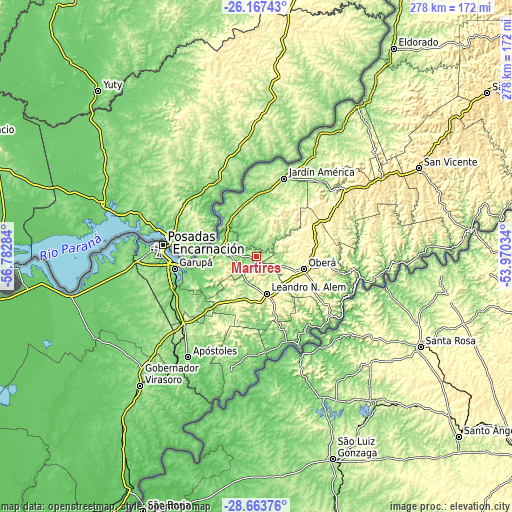 Topographic map of Mártires