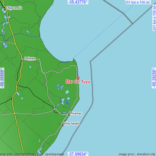 Topographic map of Mar del Tuyú