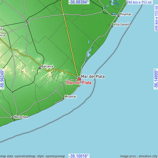 Topographic map of Mar del Plata