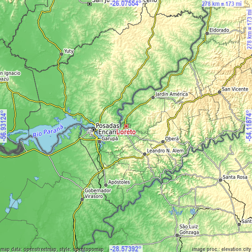 Topographic map of Loreto