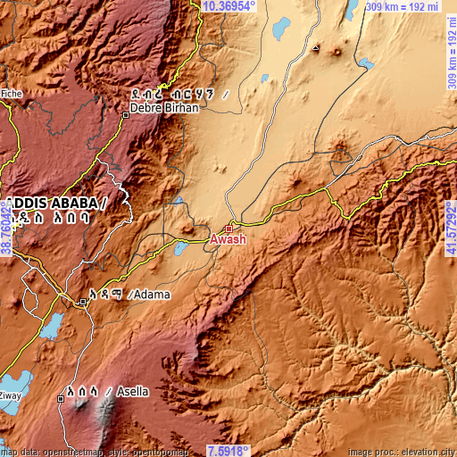 Topographic map of Āwash