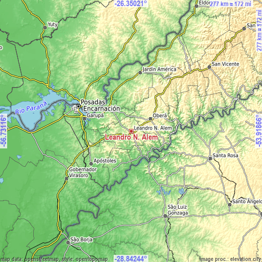 Topographic map of Leandro N. Alem