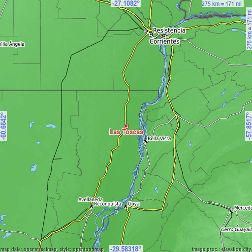 Topographic map of Las Toscas