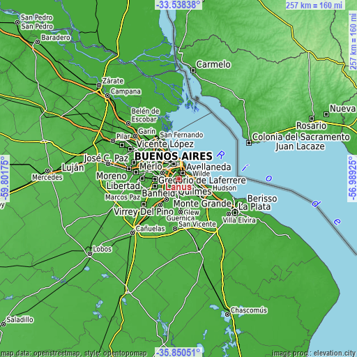 Topographic map of Lanús