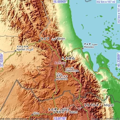 Topographic map of Asmara