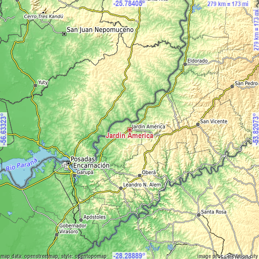 Topographic map of Jardín América