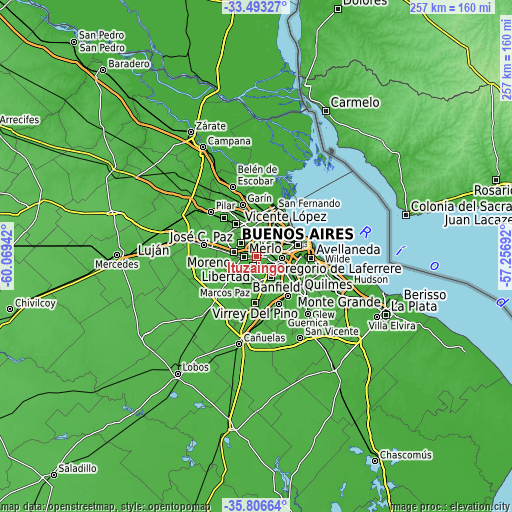 Topographic map of Ituzaingó