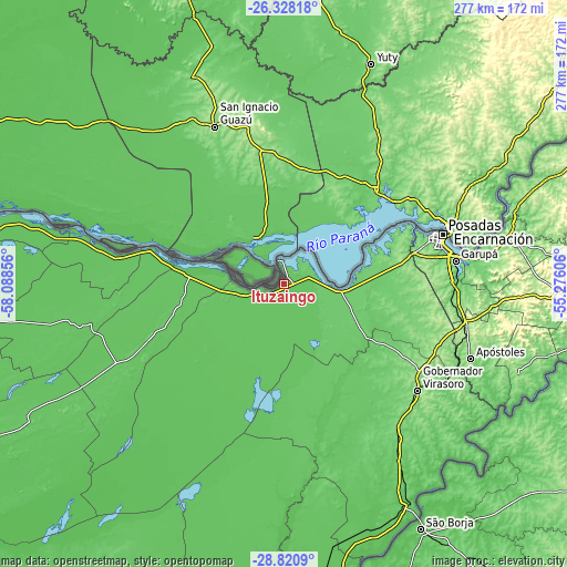 Topographic map of Ituzaingó