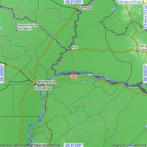 Topographic map of Itatí