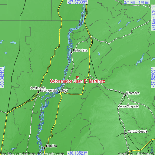 Topographic map of Gobernador Juan E. Martínez