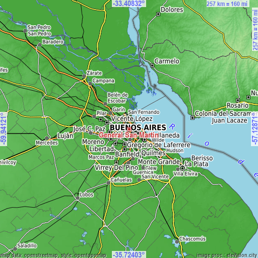 Topographic map of General San Martín