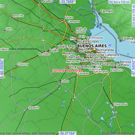 Topographic map of General Las Heras