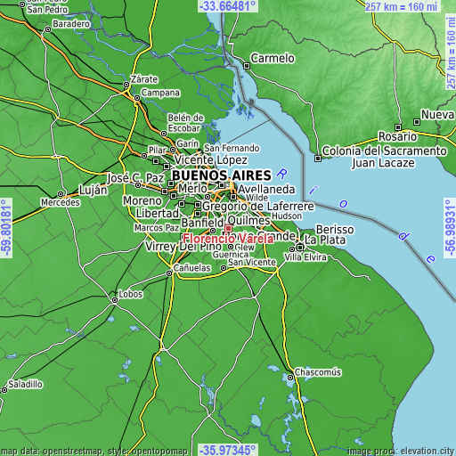 Topographic map of Florencio Varela