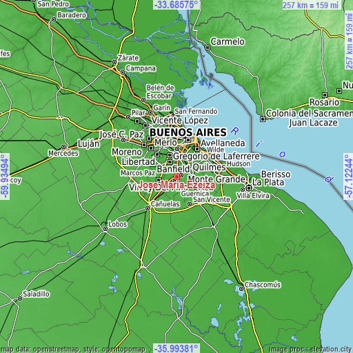 Topographic map of José María Ezeiza