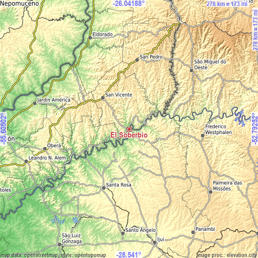 Topographic map of El Soberbio