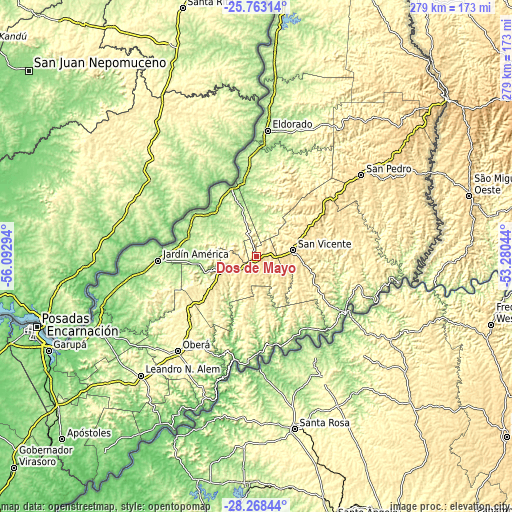 Topographic map of Dos de Mayo