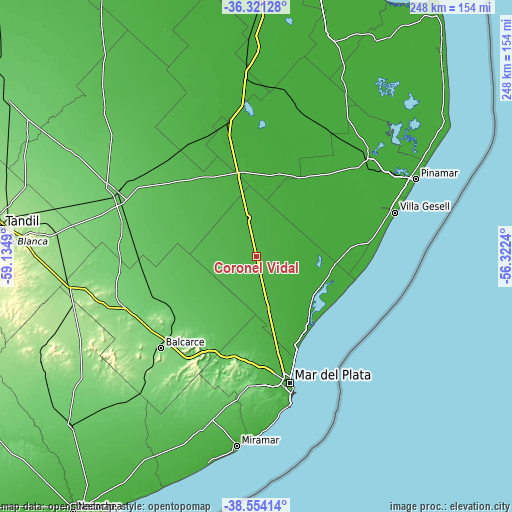 Topographic map of Coronel Vidal