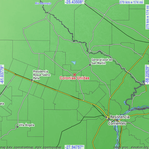 Topographic map of Colonias Unidas