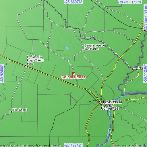 Topographic map of Colonia Elisa