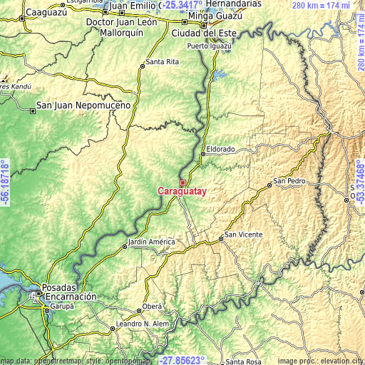 Topographic map of Caraguatay