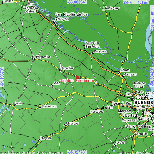 Topographic map of Capitán Sarmiento