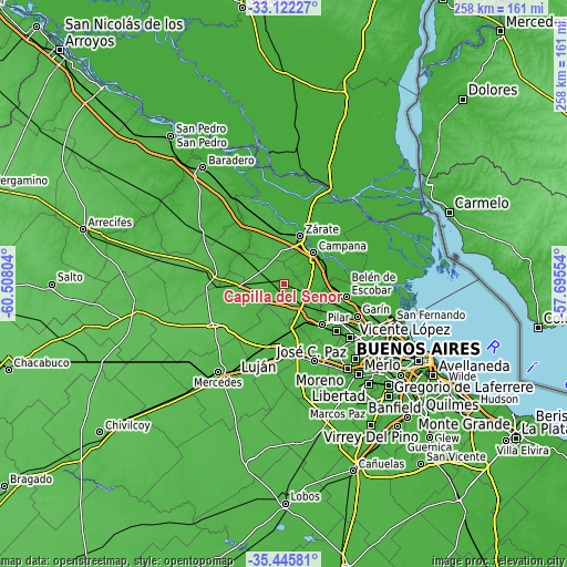 Topographic map of Capilla del Señor