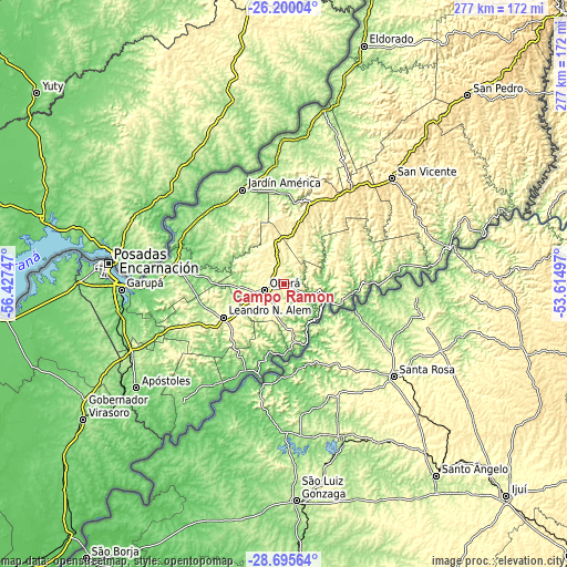 Topographic map of Campo Ramón