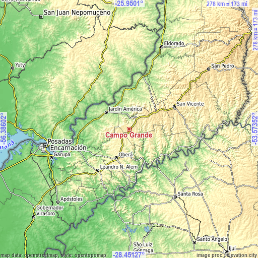 Topographic map of Campo Grande